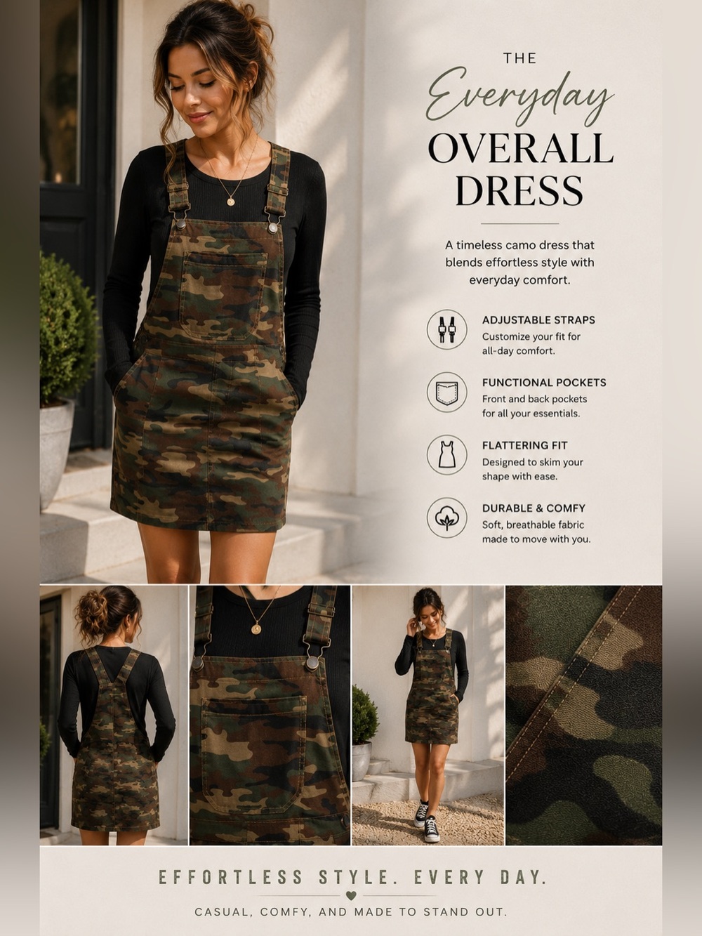 Forever 21 Women's Camo Overall Mini Dress - Green & Brown